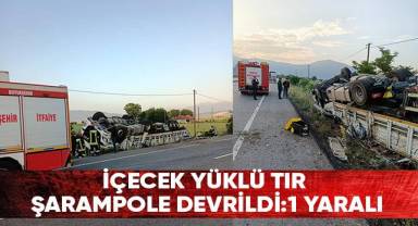İçecek yüklü tır şarampole devrildi: 1 yaralı