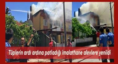 Tüplerin ardı ardına patladığı imalathane alevlere yenildi