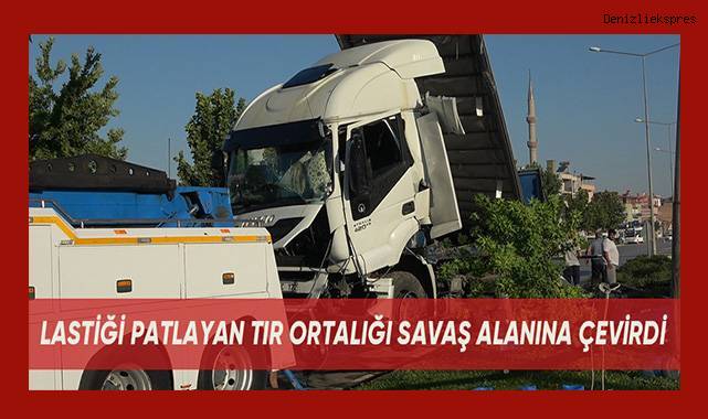 Lastiği patlayan tır ortalığı savaş alanına çevirdi