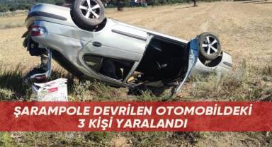 Şarampole devrilen otomobildeki 3 kişi yaralandı