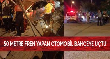 50 metre fren yapan otomobil bahçeye uçtu