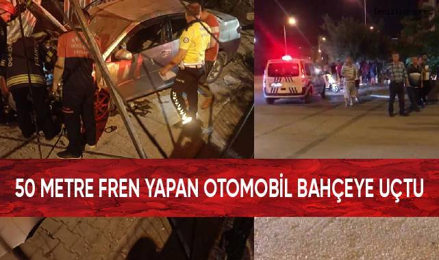 50 metre fren yapan otomobil bahçeye uçtu
