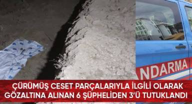 Çürümüş ceset parçalarıyla ilgili olarak gözaltına alınan 6 şüpheliden 3’ü tutuklandı