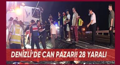 Denizli'de yolcu otobüsü refüje devrildi: 2'si ağır 28 yaralı