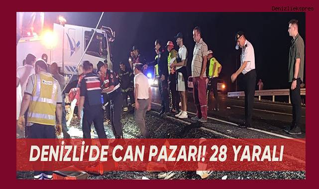 Denizli'de yolcu otobüsü refüje devrildi: 2'si ağır 28 yaralı