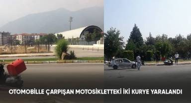 Otomobille çarpışan motosikletteki iki kurye yaralandı