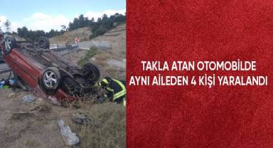 Takla atan otomobilde aynı aileden 4 kişi yaralandı