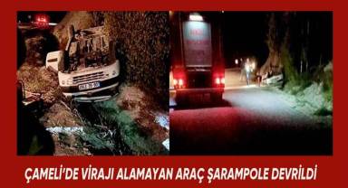 Virajı alamayan otomobil şarampole devrildi