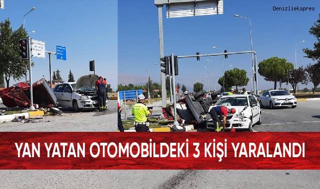 Yan yatan otomobildeki 3 kişi yaralandı