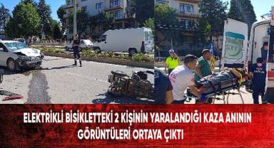 Elektrikli bisikletteki 2 kişinin yaralandığı kaza anının görüntüleri ortaya çıktı