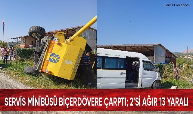 Servis minibüsü biçerdövere çarptı; 2’si ağır 13 yaralı