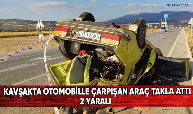 Kavşakta otomobille çarpışan araç takla attı: 2 yaralı