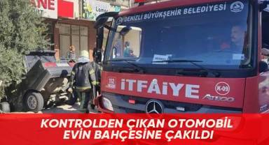 Kontrolden çıkan otomobil evin bahçesine çakıldı
