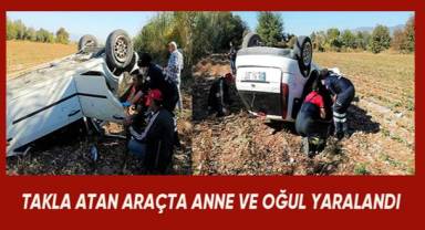 Takla atan otomobil tarlaya uçtu: 2 yaralı