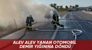 Alev alev yanan otomobil demir yığınına döndü