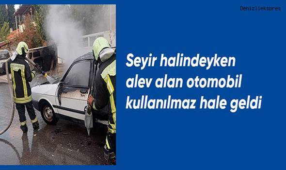 Seyir halindeyken alev alan otomobil kullanılmaz hale geldi