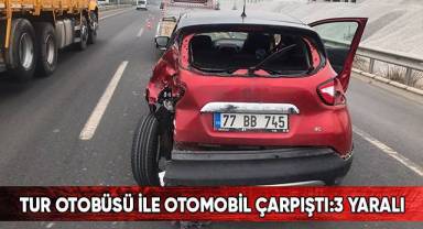 Tur otobüsü ile otomobil çarpıştı: 3 yaralı