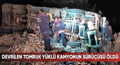 Devrilen tomruk yüklü kamyonun sürücüsü öldü