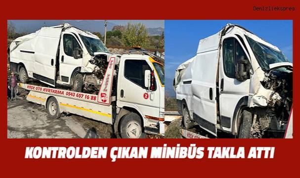 Kontrolden çıkan minibüs takla attı: 1 yaralı