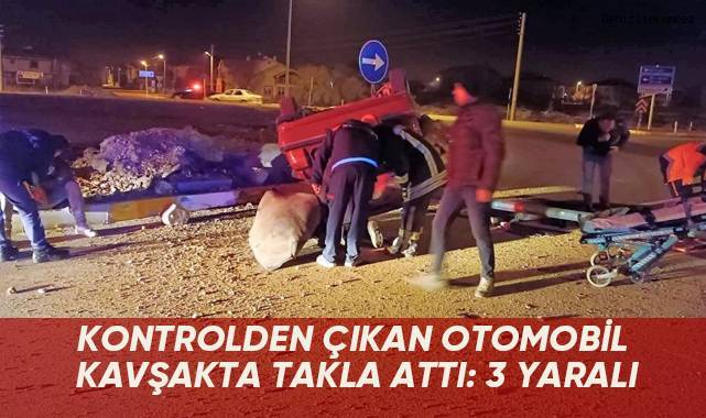 Kontrolden çıkan otomobil kavşakta takla attı: 3 yaralı