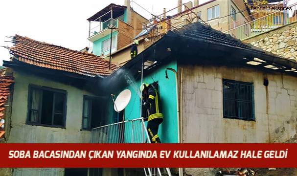 Soba bacasından çıkan yangında ev kullanılamaz hale geldi