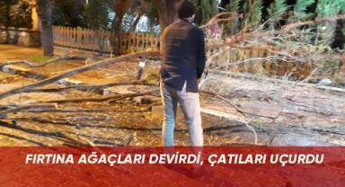 Fırtına ağaçları devirdi, çatıları uçurdu