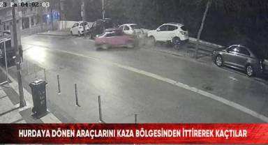 Hurdaya dönen araçlarını kaza bölgesinden ittirerek kaçtılar