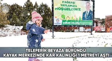 Teleferik Beyaza Büründü, Kayak Merkezinde Kar Kalınlığı 1 Metreyi Aştı