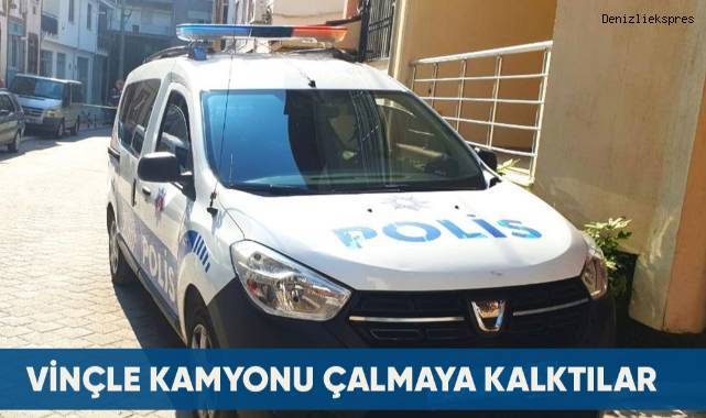 Vinçle kamyonu çalmaya çalıştılar, araç sahibi fark edince kaçtılar