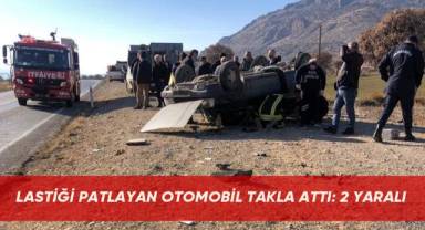 Lastiği patlayan otomobil takla attı: 2 yaralı