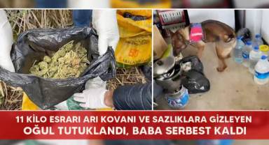 11 kilo esrarı arı kovanı ve sazlıklara gizleyen oğul tutuklandı, baba serbest kaldı