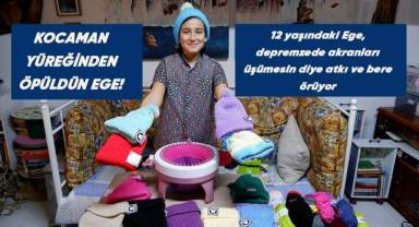 12 yaşındaki Ege, depremzede akranları üşümesin diye atkı ve bere örüyor