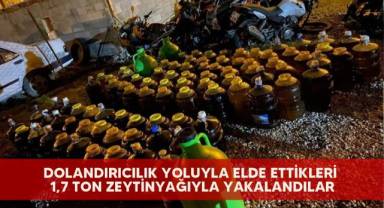 Dolandırıcılık yoluyla elde ettikleri 1,7 ton zeytinyağıyla yakalandılar
