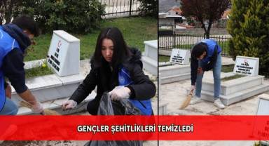 Gençler şehitlikleri temizledi