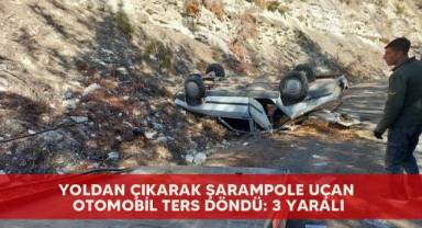 Yoldan çıkarak şarampole uçan otomobil ters döndü: 3 yaralı