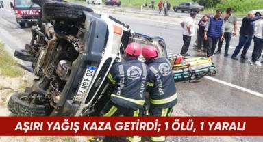 Takla atan araçta bulunan çiftlerden 1'i hayatını kaybetti diğeri ağır yaralandı
