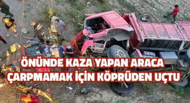 Önünde kaza yapan otomobile çarpmamak için köprüden uçtu
