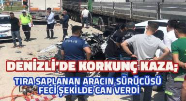 Tıra saplanan aracın sürücüsü feci şekilde can verdi