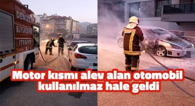 Motor kısmı alev alan otomobil kullanılmaz hale geldi