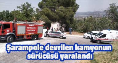 Şarampole devrilen kamyonun sürücüsü yaralandı