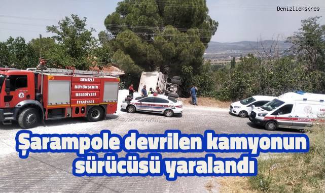 Şarampole devrilen kamyonun sürücüsü yaralandı