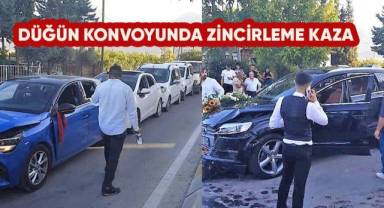 Gelin arabası dahil 8 araç birbirine girdi