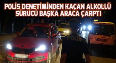 Denizli’de denetimden kaçmak isterken başka araca çarpan lüks otomobil, ekiplerce durduruldu