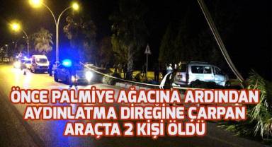 Hafif ticari araç palmiye ağacına ve aydınlatma direğine çarptı: 2 ölü