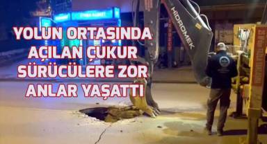 İşlek cadde oluşan çukur sürücülere zor anlar yaşattı