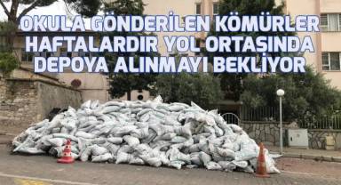 Okula gönderilen kömürler haftalardır sokak ortasında depoya alınmayı bekliyor