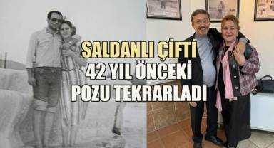 Saldanlı çifti 42 yıl önce çektirdikleri fotoğraf sergide karşılarına çıkınca duygusal anlar yaşadı