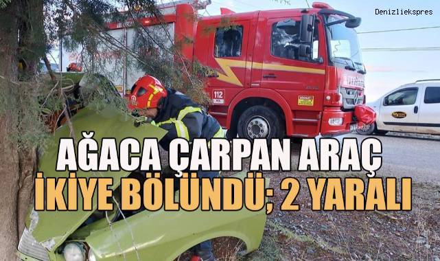 Yol kenarındaki ağaca çarpan otomobil hurdaya döndü: 2 yaralı