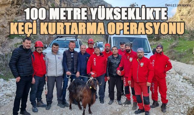100 metre yükseklikteki keçi kurtarma operasyonu başarıyla sonuçlandı