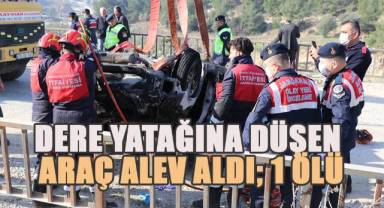 Dere yatağına düşen otomobil alev aldı: 1 ölü
